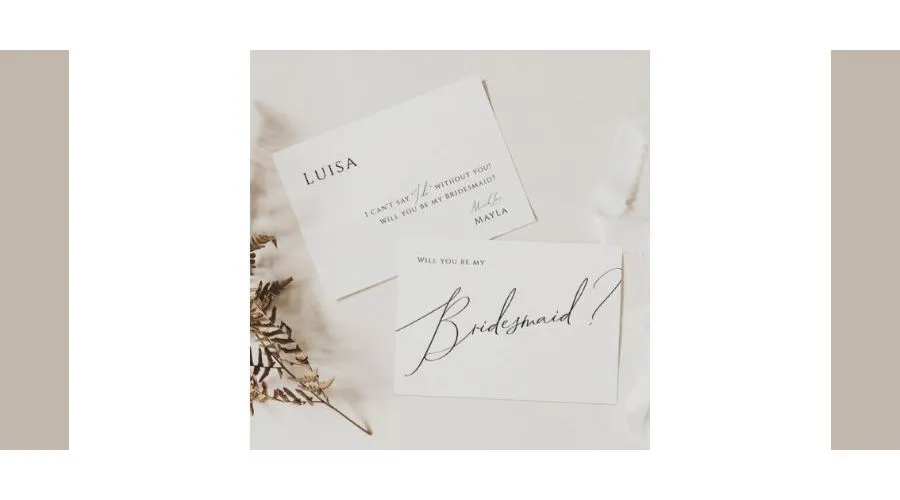 Whimsical minimal script bridesmaid proposal card 