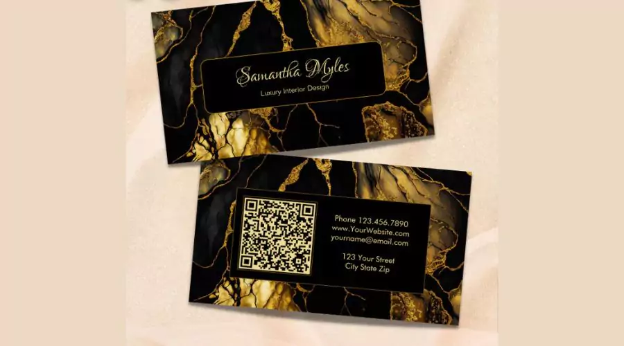 Black and Gold Marble QR Code Scannable Luxury Business Cards