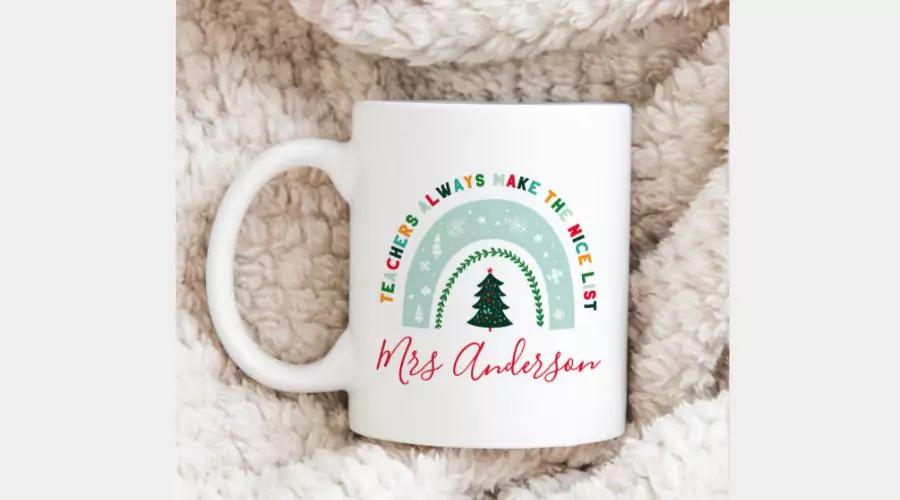 Christmas Teacher Rainbow Nice List Cute Gift Coffee Mug