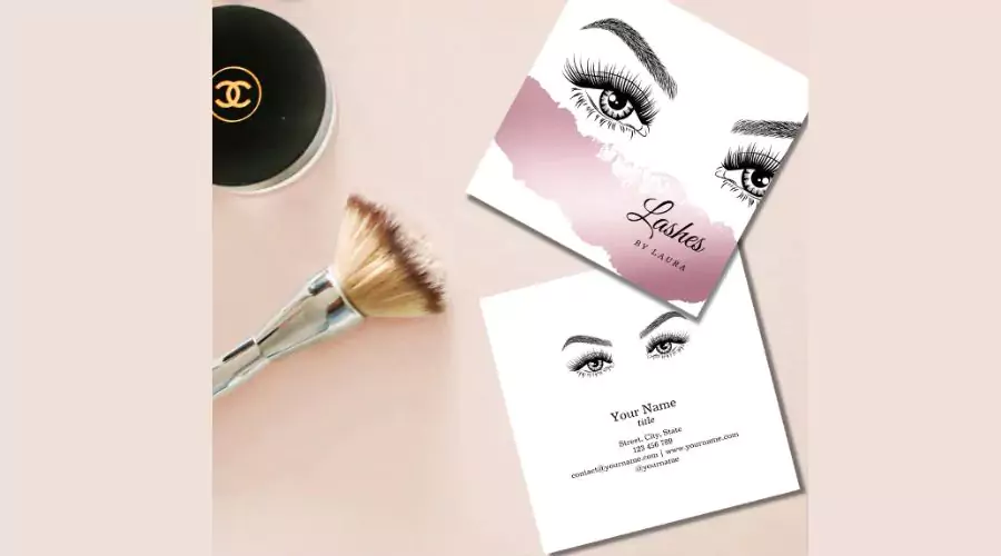 Long Beautiful Lashes Eyes and Brows Hand drawn Square Luxury Business Card