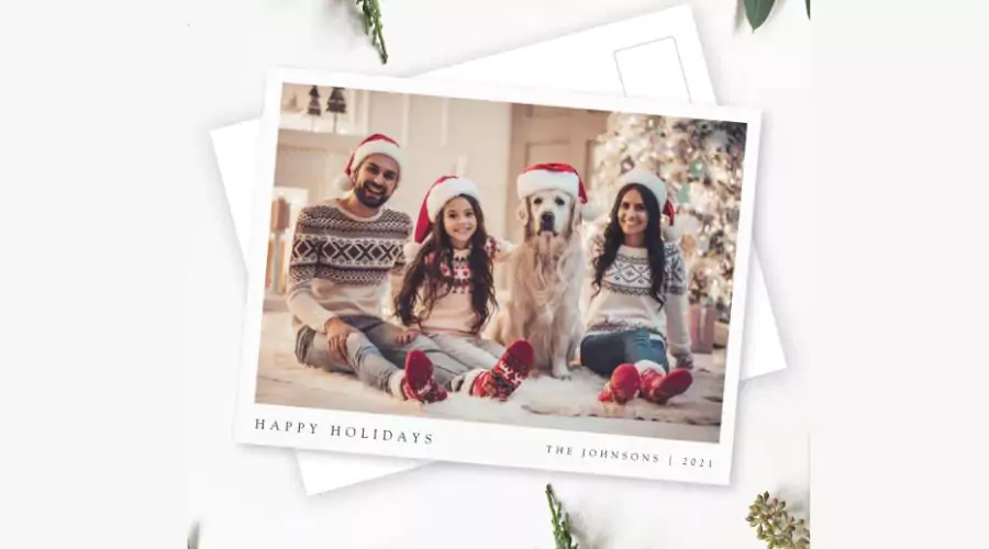 Modern family portrait holiday postcard