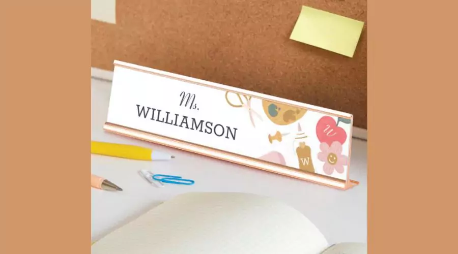 School Teacher School Supplies Personalized White Desk Name Plate