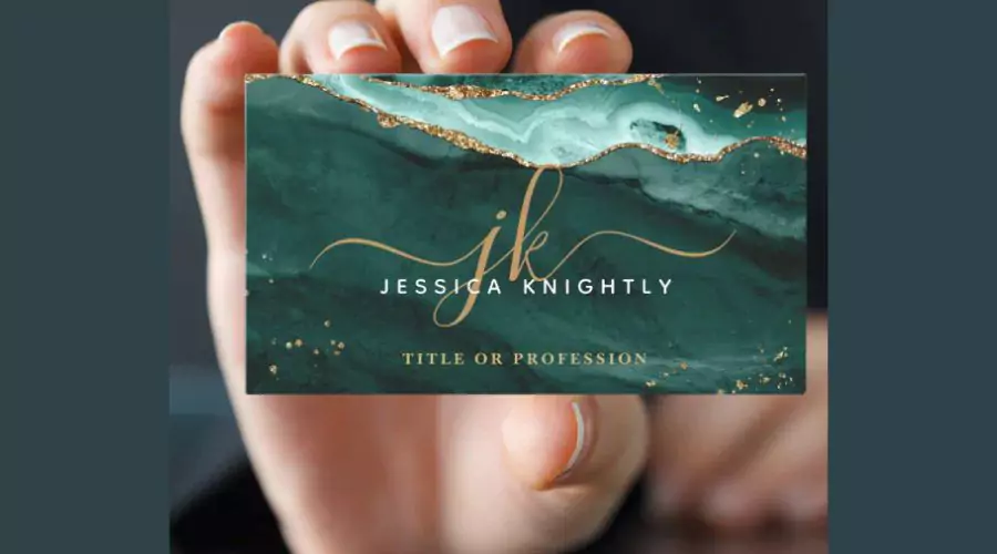 Turquoise Teal Agate Gold Glitter Script Monogram Luxury Business Card