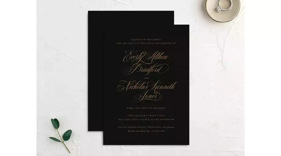 Minimalist Black all in one wedding invitation 