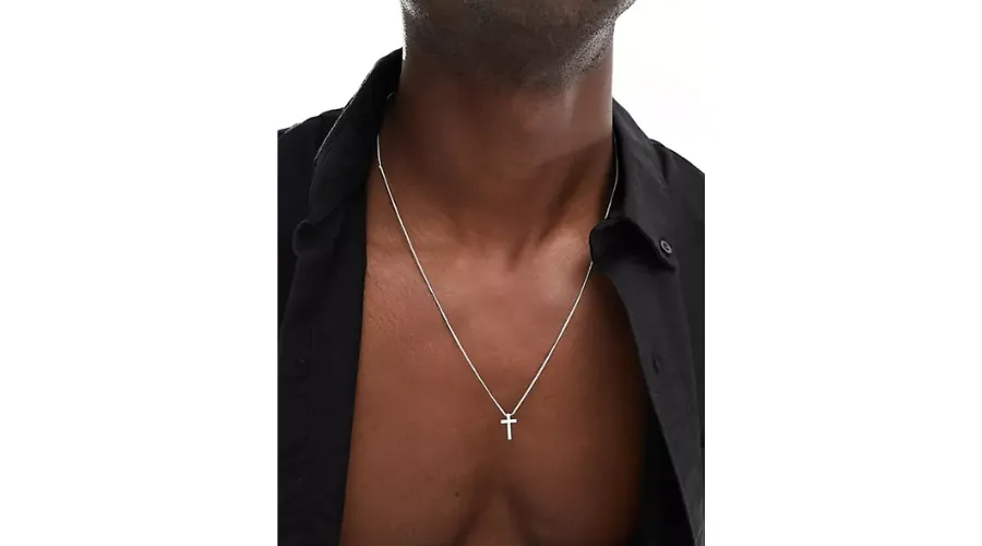 ASOS Design silver necklace with small cross pendant