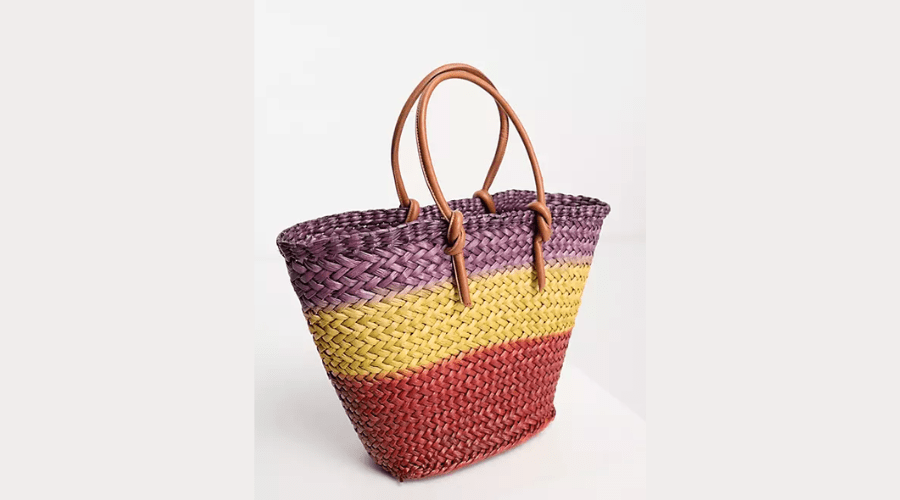 Accessorize oversized bag with gradient stripes in purple and orange
