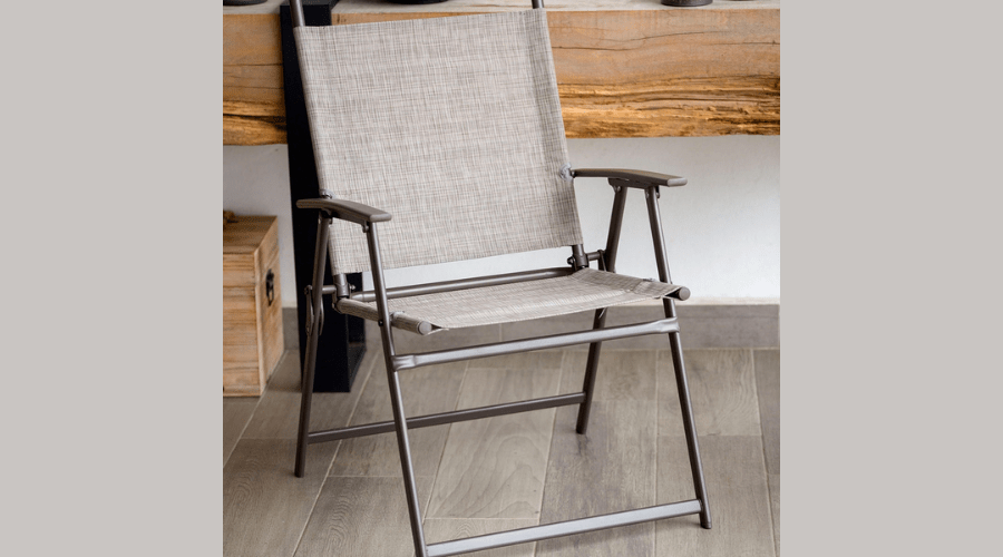 Beige Folding Chair Sling Fabric And Steel Frame
