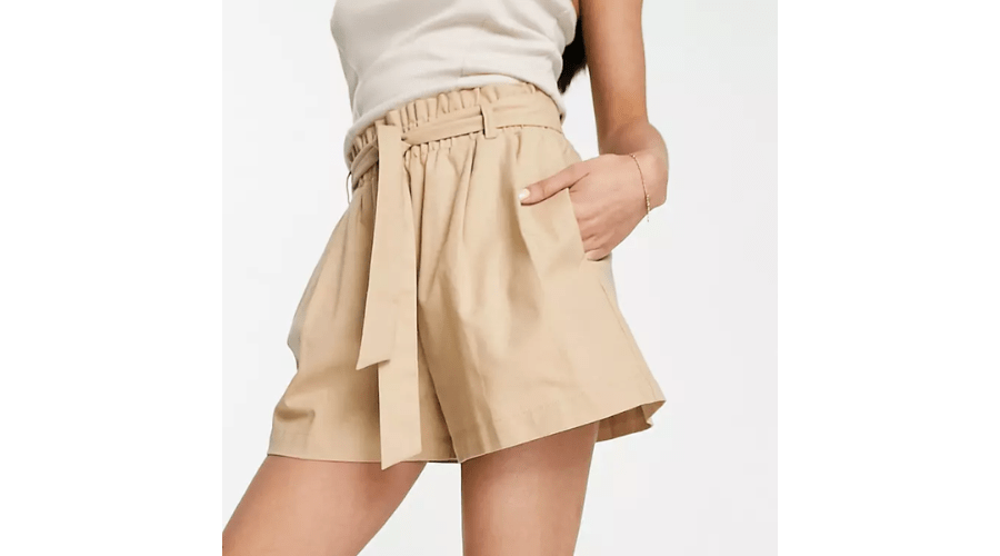 ASOS DESIGN belted shorts with linen in beige
