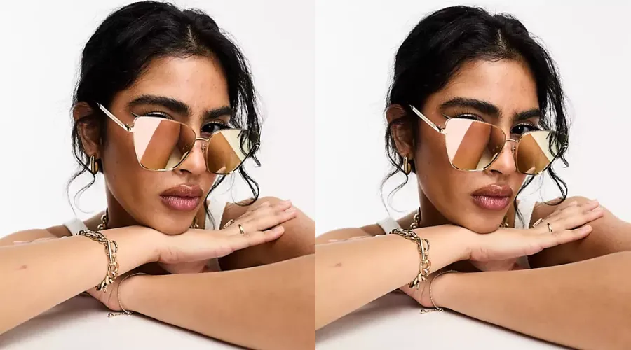 River Island Flared Gold Metal Cat-Eye Sunglasses