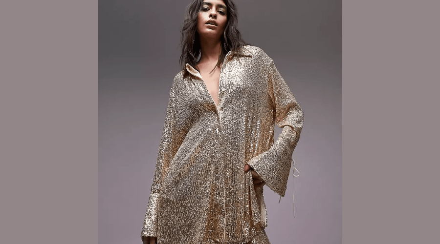 Topshop oversized sequin shirt co-ord in champagne