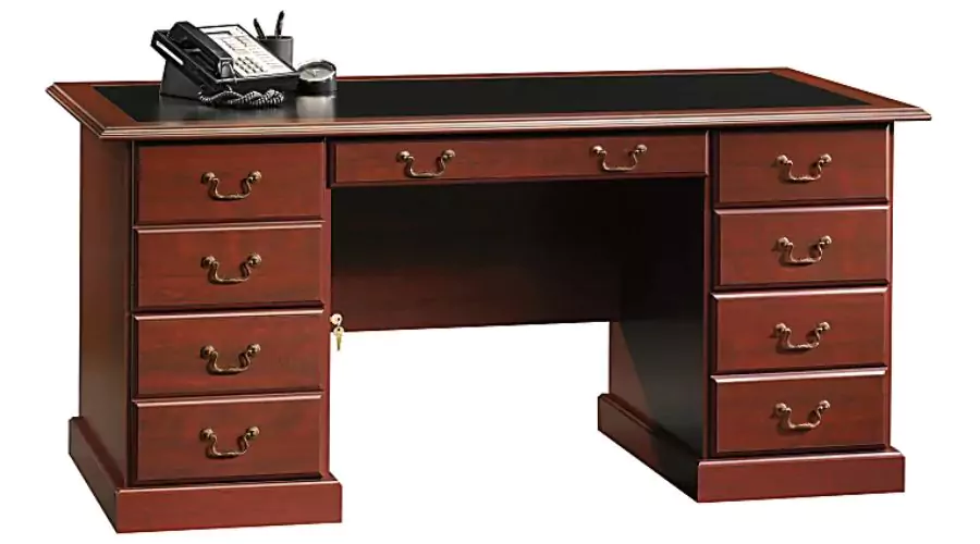 65" W Double-Pedestal Writing Desk, Classic Cherry