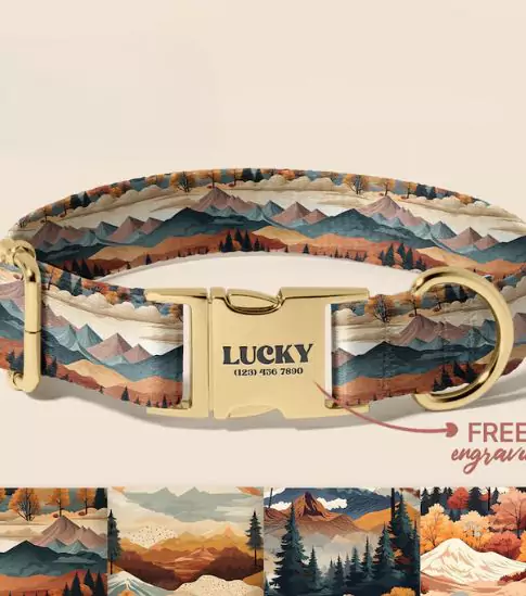 Woodland Forest Dog Collar, Engraved Dog Collar