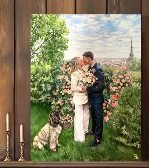 Personalized Anniversary Oil Painting — Custom Landscape Portrait, Pet Portrait Art