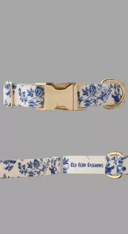 Blue Floral Dog Collar Personalized Chinoiserie Collar for Girls