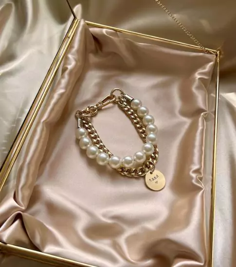 Personalized Pearl Chain Dog Collar with Tag